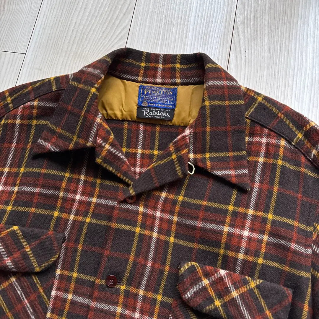 Super Rare 60's Pendleton PENDLETON Open Collar Wool Open Collar