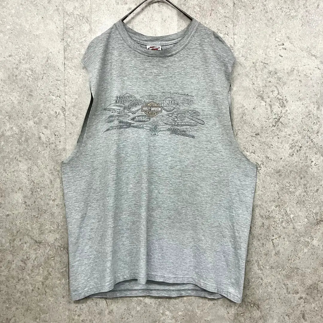 Rare 00s [Used Clothing] Harley Davidson Double Sided Tank Top Cutoff 2XL