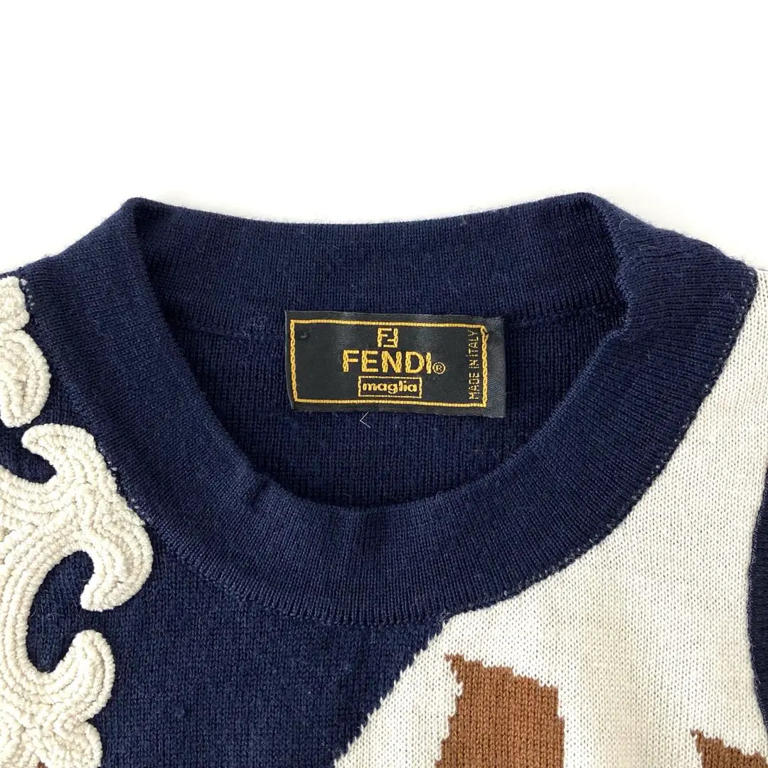 Very popular☆FENDI☆Fendi☆Knit☆Pullover☆Logo☆Zucca☆Wool☆Navy!