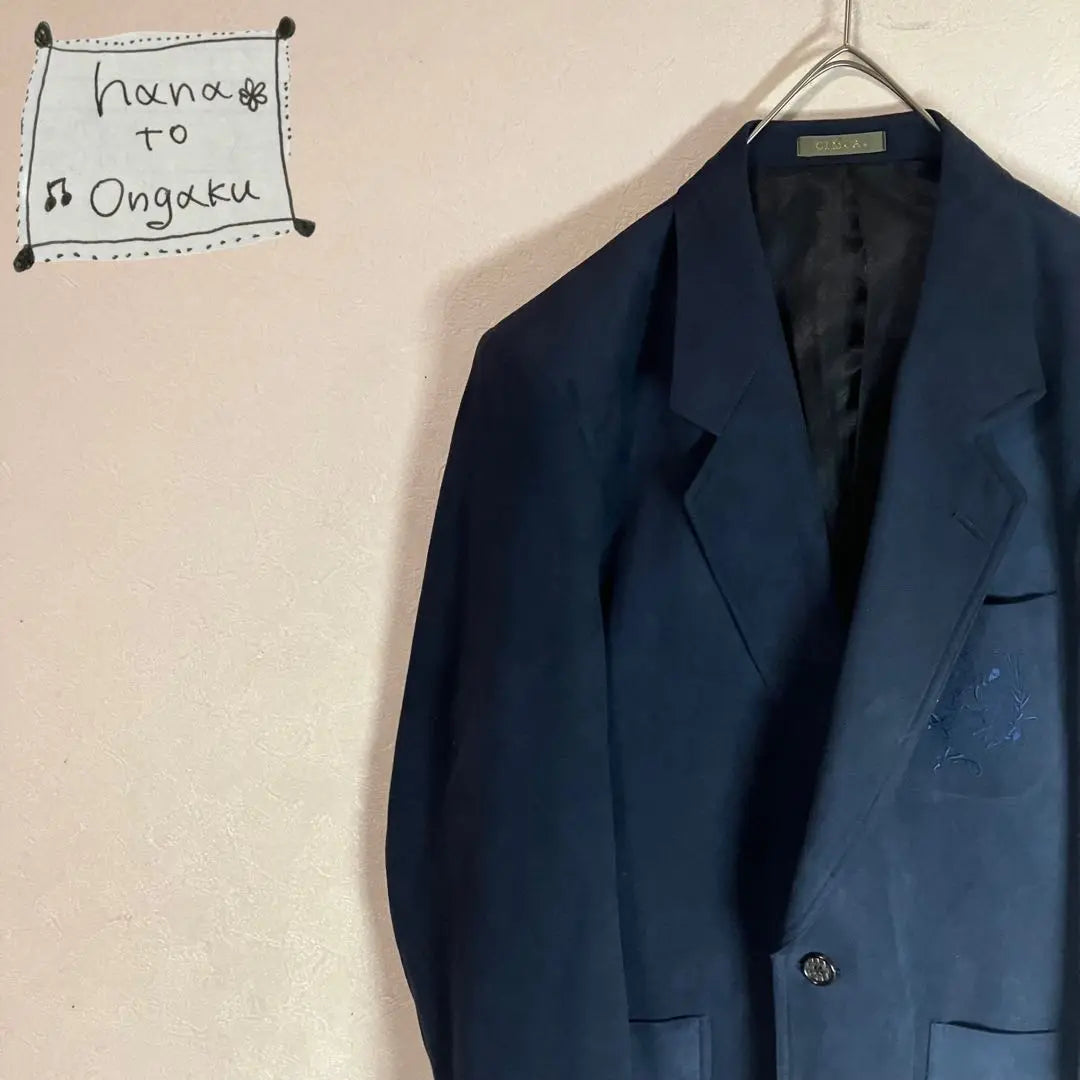 [Tailored jacket] Velvet style, similar color embroidery, navy, used, used clothing