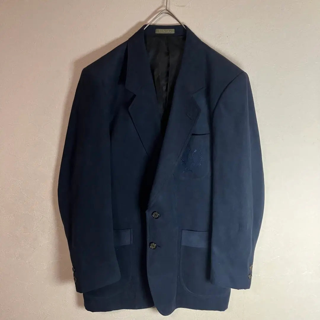 [Tailored jacket] Velvet style, similar color embroidery, navy, used, used clothing