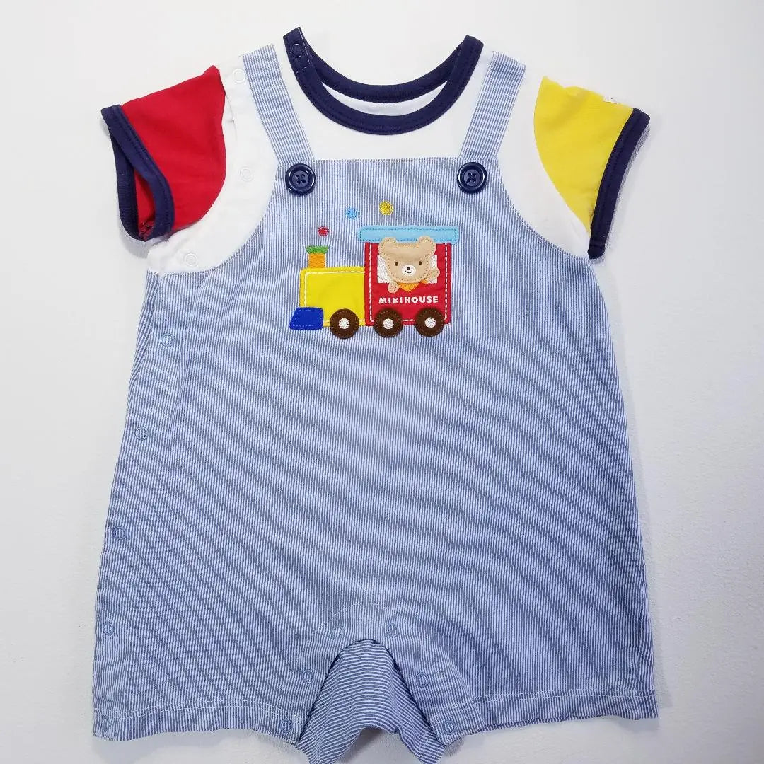 3396 Miki House Romper 70 Short Sleeve Bear Train Stripe Vehicle