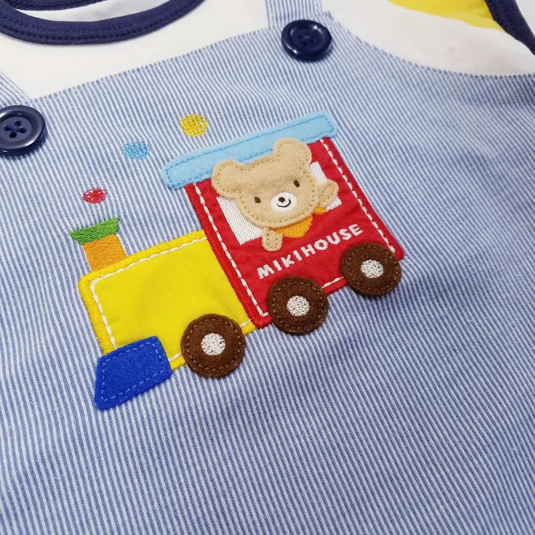 3396 Miki House Romper 70 Short Sleeve Bear Train Stripe Vehicle