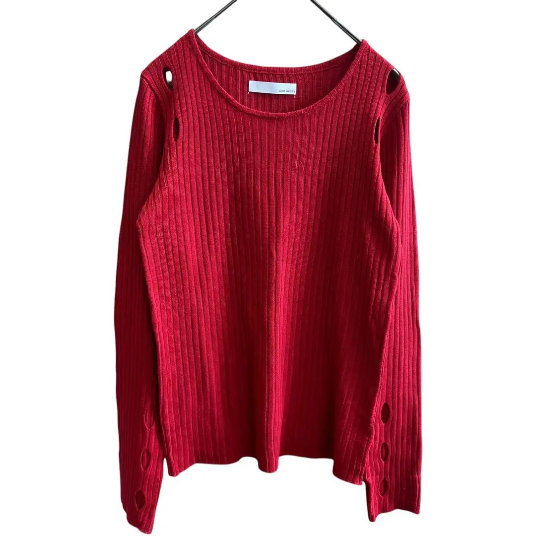 0685 Antmarise Red Ribbed Long Sleeve Cut and Sew F Shoulder Hole Sleeve Hole Female