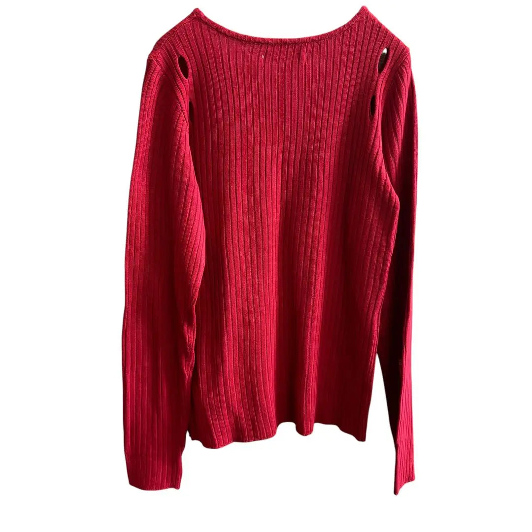 0685 Antmarise Red Ribbed Long Sleeve Cut and Sew F Shoulder Hole Sleeve Hole Female