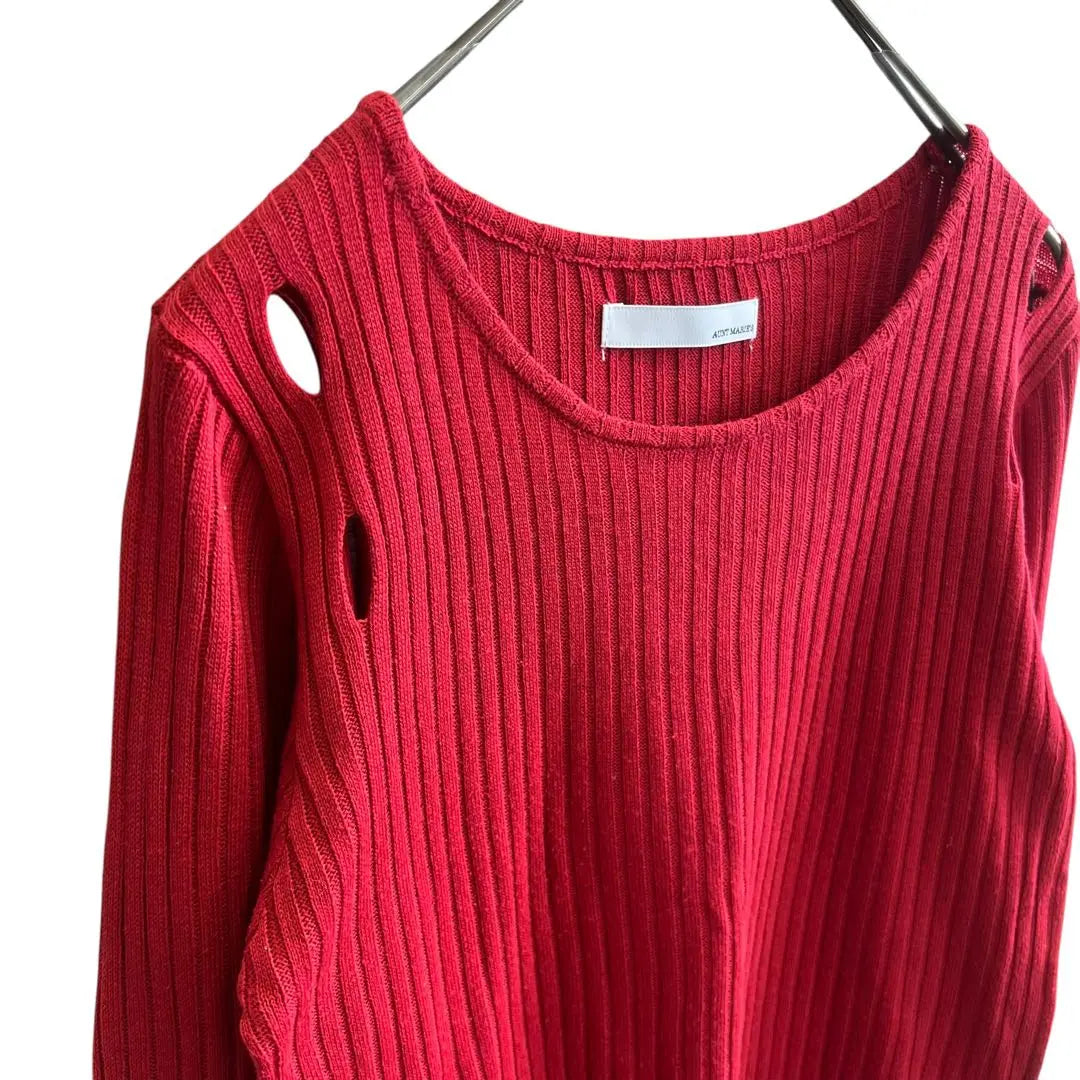 0685 Antmarise Red Ribbed Long Sleeve Cut and Sew F Shoulder Hole Sleeve Hole Female