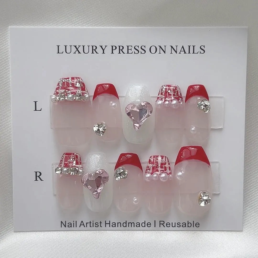 Tweed nail nail tip Valentine's Day Heart Wang Hong Korea Mass Production Model Actual Product