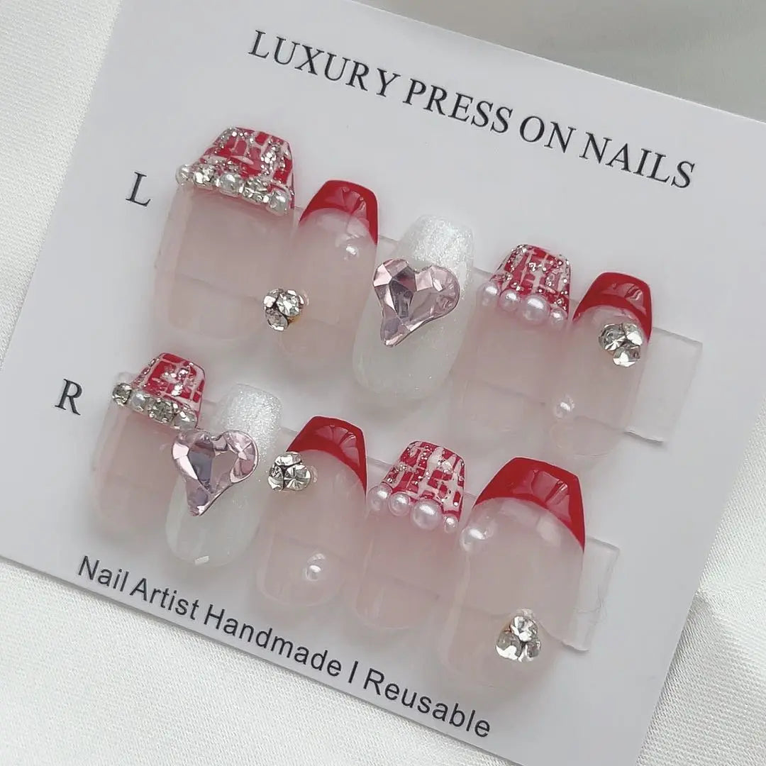 Tweed nail nail tip Valentine's Day Heart Wang Hong Korea Mass Production Model Actual Product