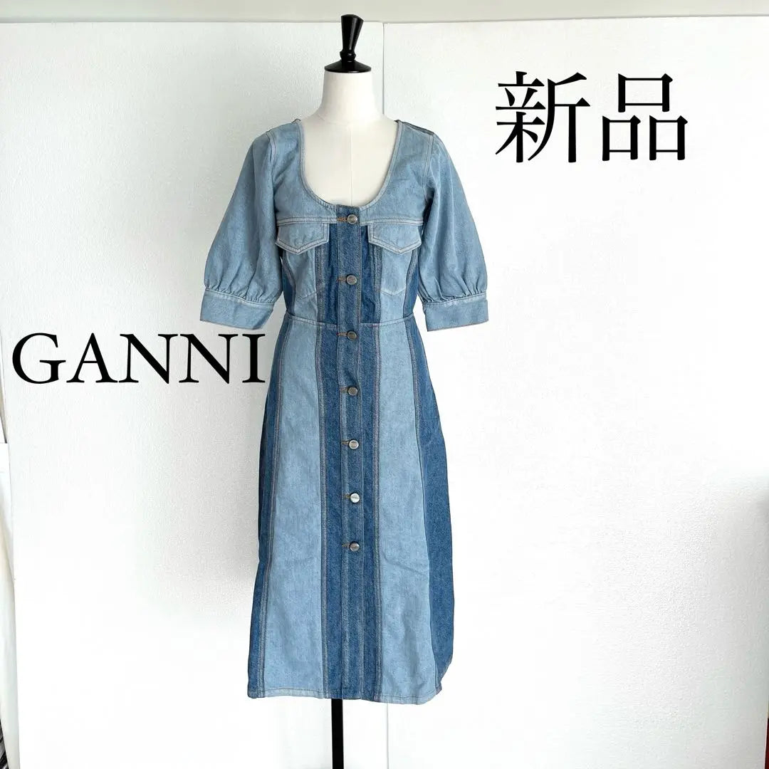 Ganni Ganny Color Switching Denim One Piece Blue