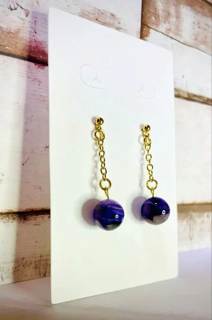 Pendientes Charo Ilight Hechos a Mano Piedra Natural No. 5 | ハンドメイド チャロアイト ピアス 天然石 Ｎｏ．５