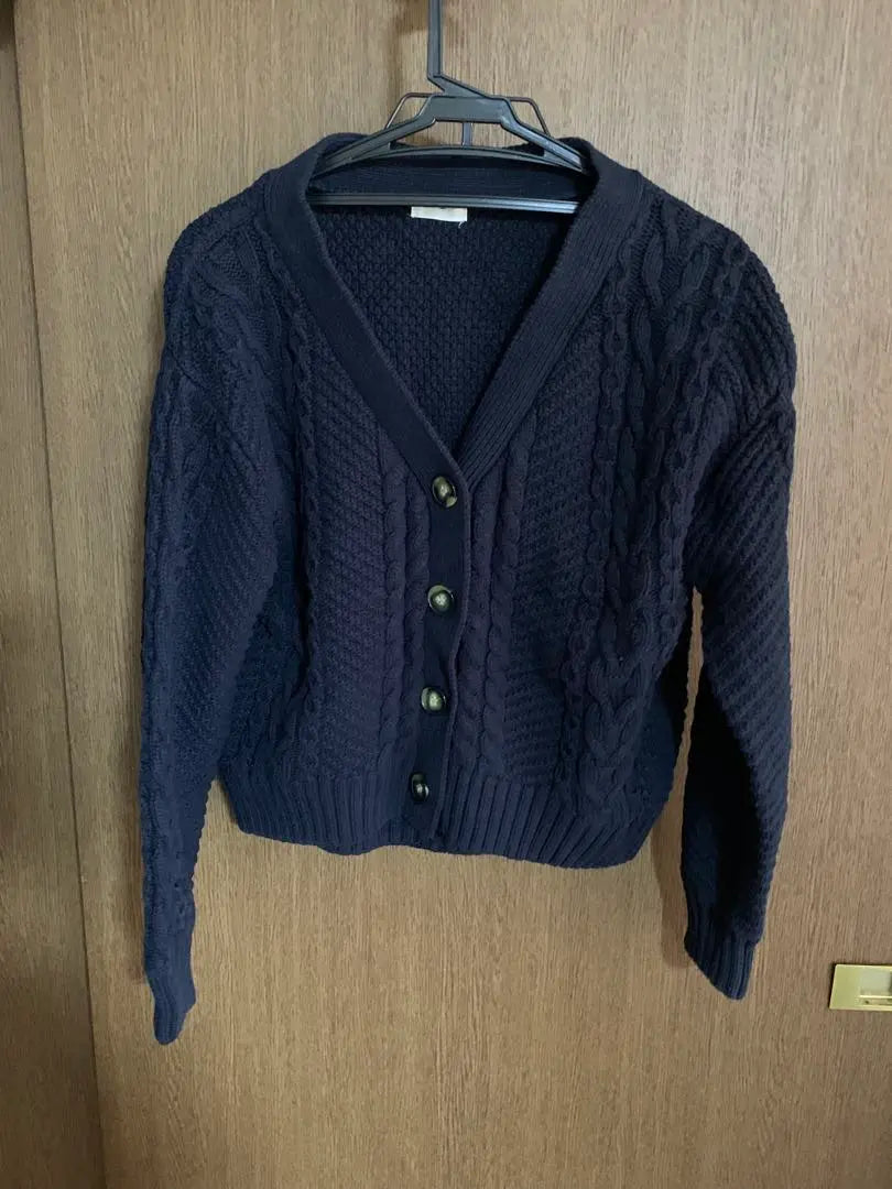 Cotton blended cable cardigan M navy knit sweater | コットンブレンド　ケーブル　カーディガン　M ネイビー ニット セーター