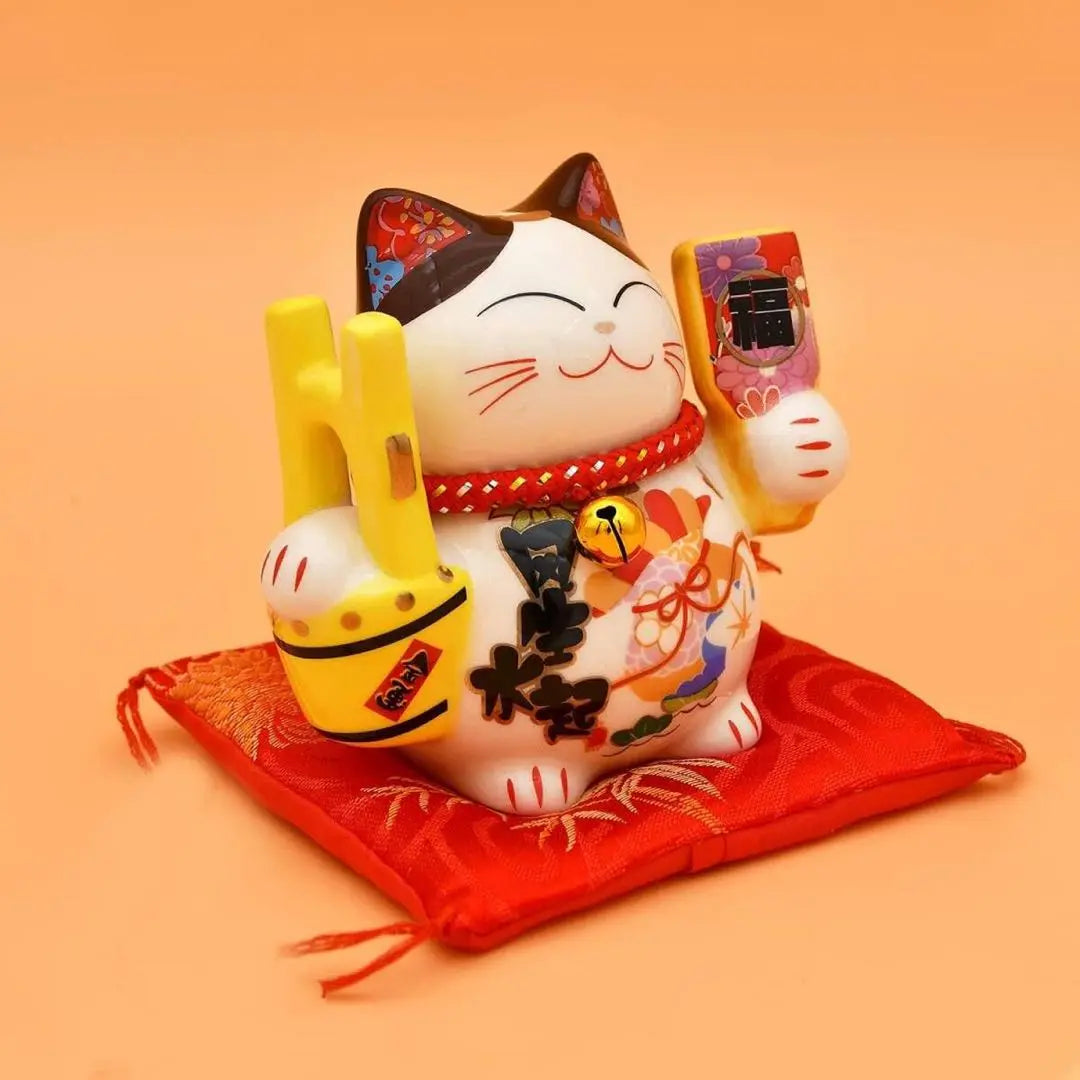 Viene con un cojín Fūshū Mizuki Lucky Cat Piggy Bank Adorno interior Objeto que mejora la suerte financiera