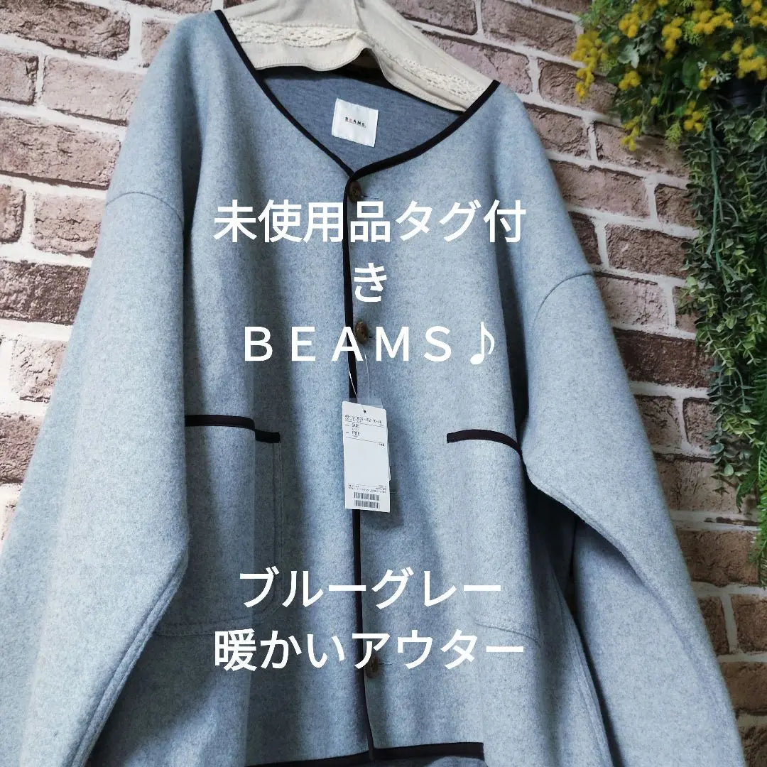 Furthermore, price reduction (sale) Unused item with tag BEAMS ♪ Blue gray warm outerwear