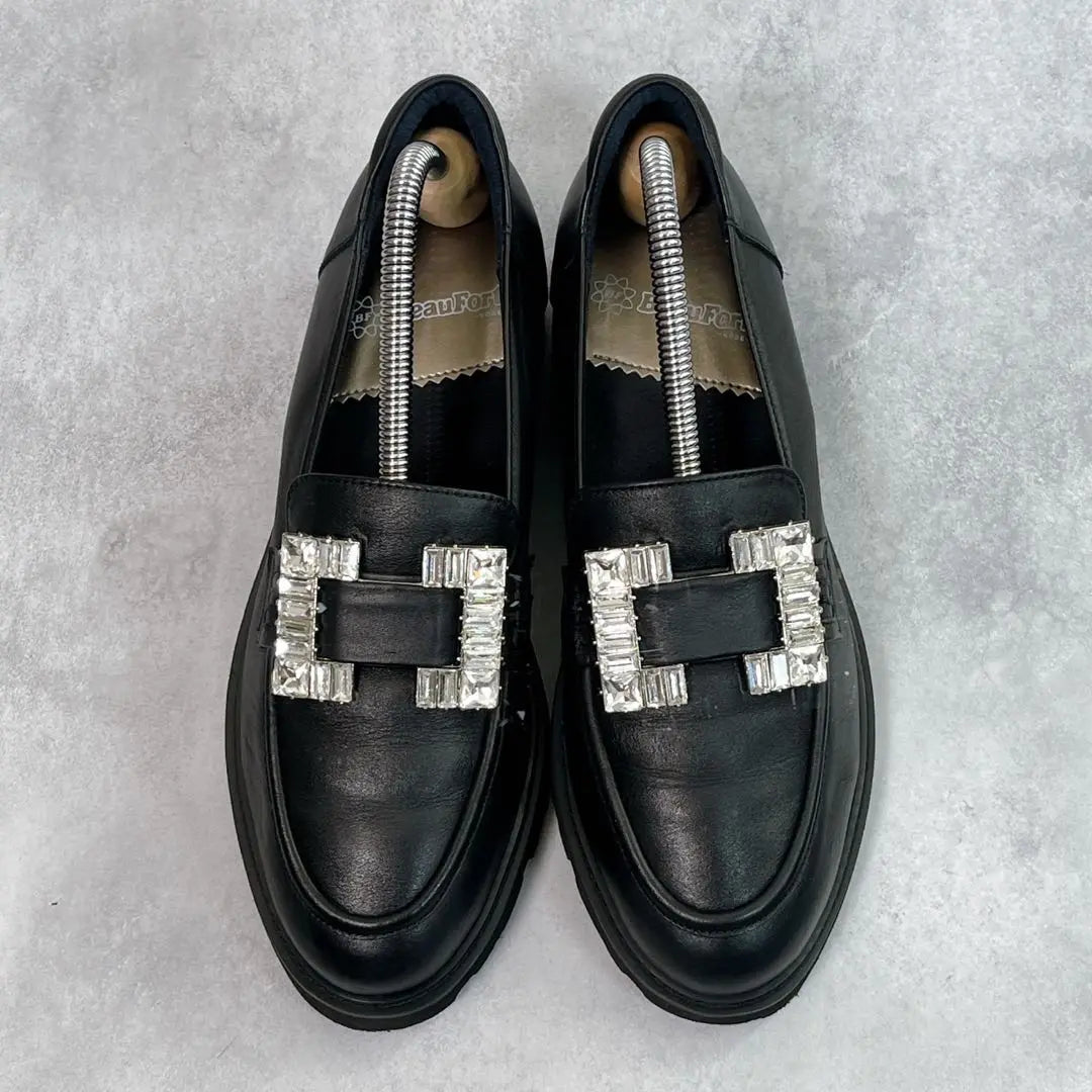 ☆Good condition☆ [Beaufort] Thick-soled loafers (24) Bijou buckle black