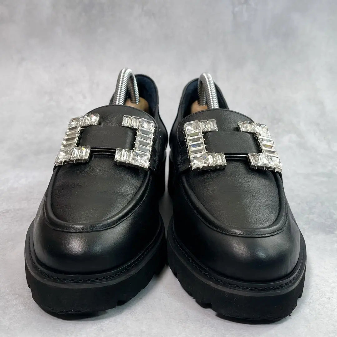 ☆Good condition☆ [Beaufort] Thick-soled loafers (24) Bijou buckle black