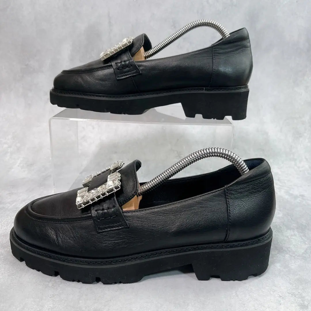 ☆Good condition☆ [Beaufort] Thick-soled loafers (24) Bijou buckle black