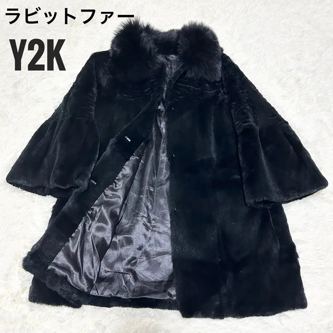 Good condition❤️Y2K Fur jacket Rabbit Fox Real fur Different materials Black