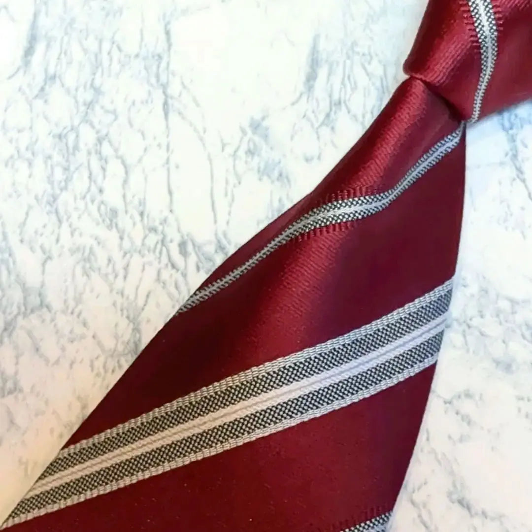 ✺Men's tie✺Regimental striped wine red washable