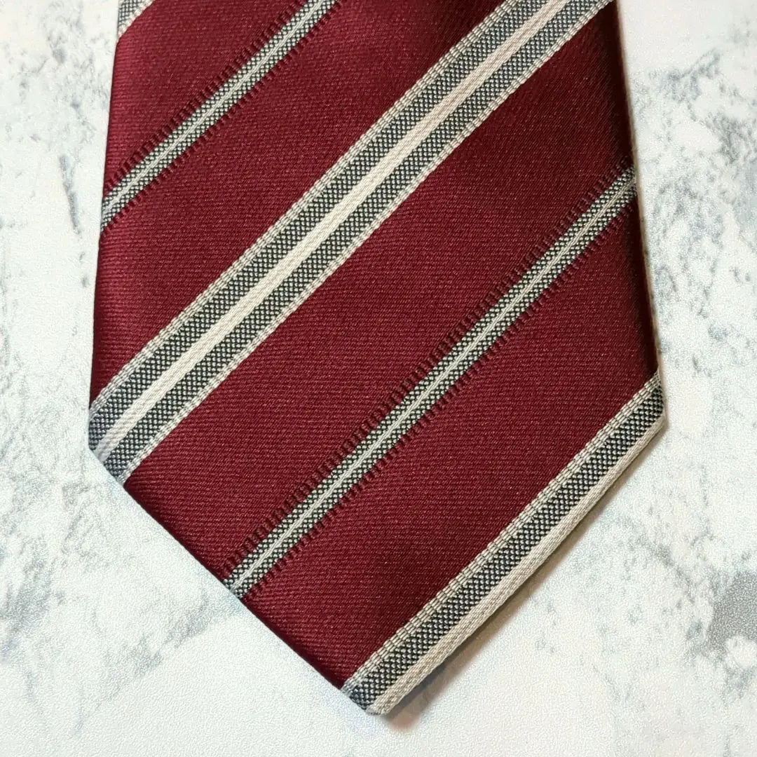 ✺Men's tie✺Regimental striped wine red washable