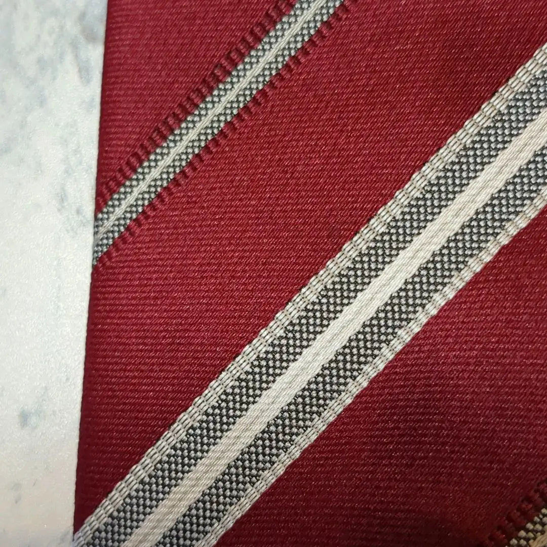 ✺Men's tie✺Regimental striped wine red washable