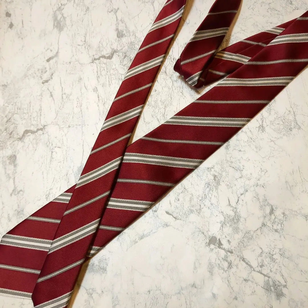 ✺Men's tie✺Regimental striped wine red washable