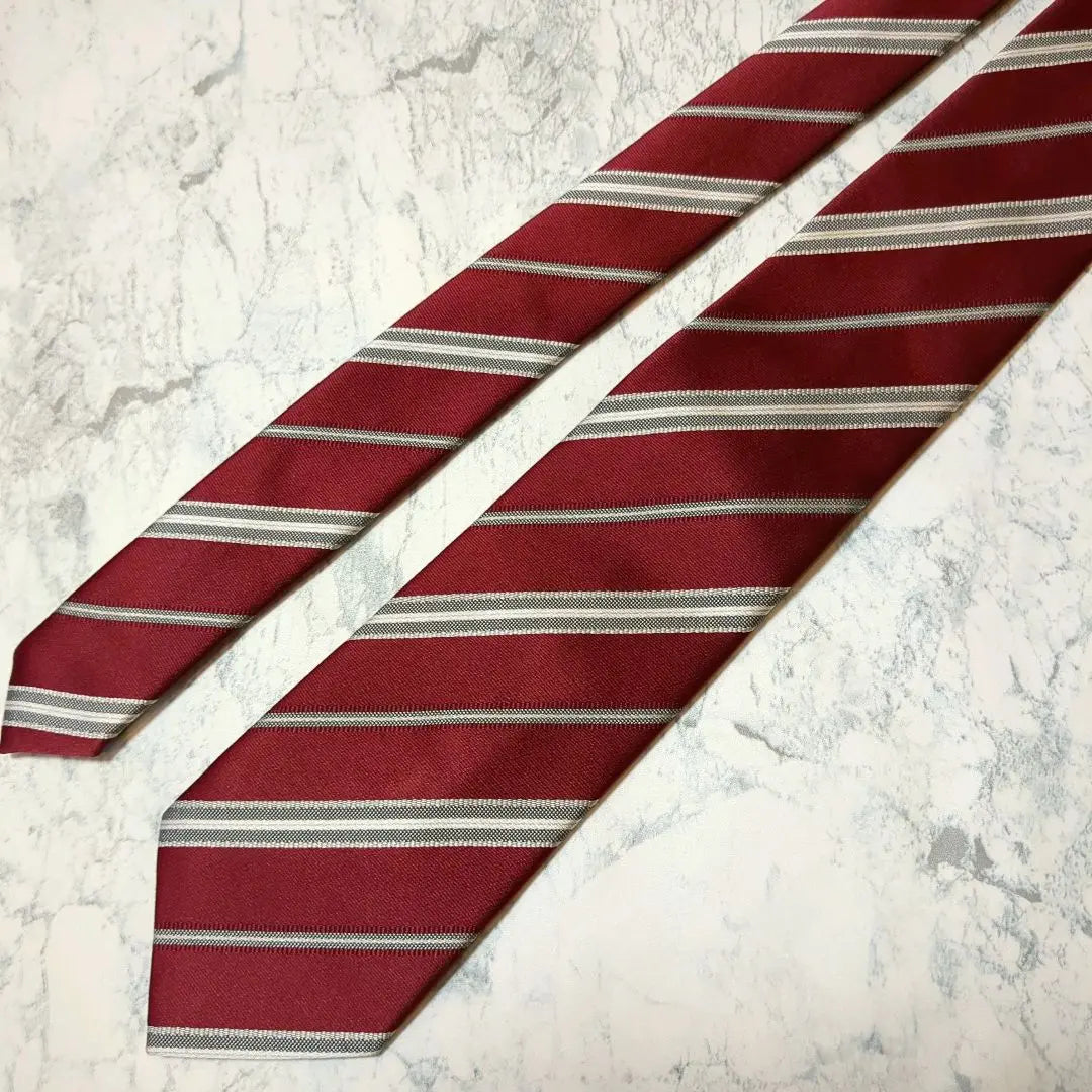 ✺Men's tie✺Regimental striped wine red washable