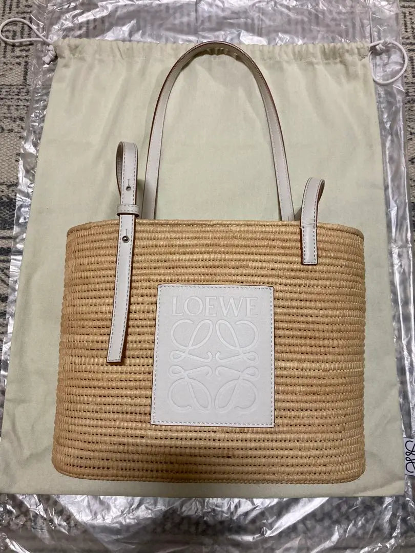 Loewe Square Basket Bag Small Raffia & Calfskin