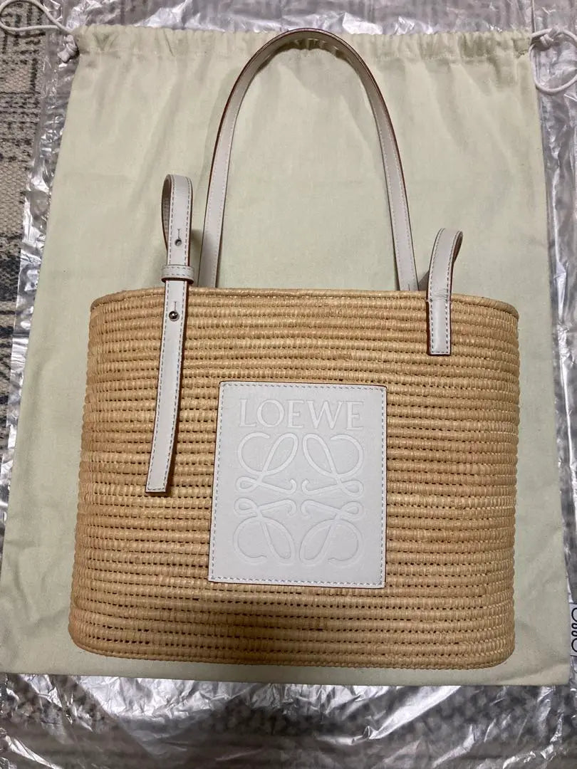 Loewe Square Basket Bag Small Raffia & Calfskin