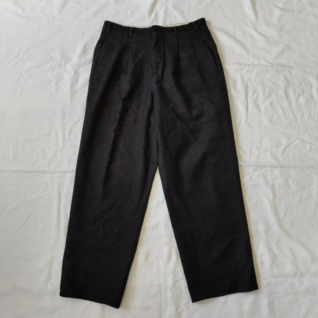 40s50s60s Kasuri Kasuri Wool Slacks Two-Tuck Black Black Yellow