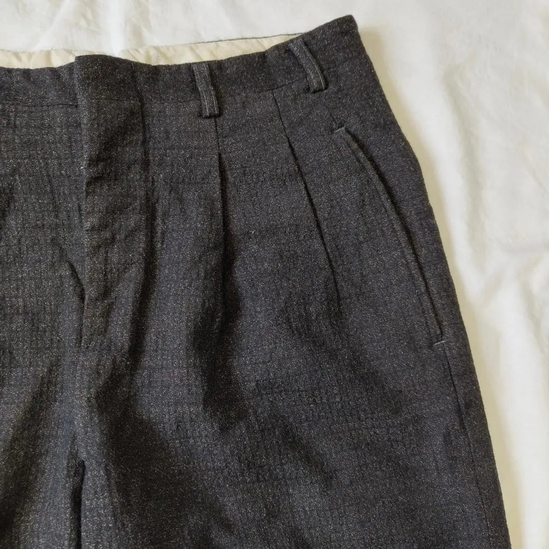 40s50s60s Kasuri Kasuri Wool Slacks Two-Tuck Black Black Yellow