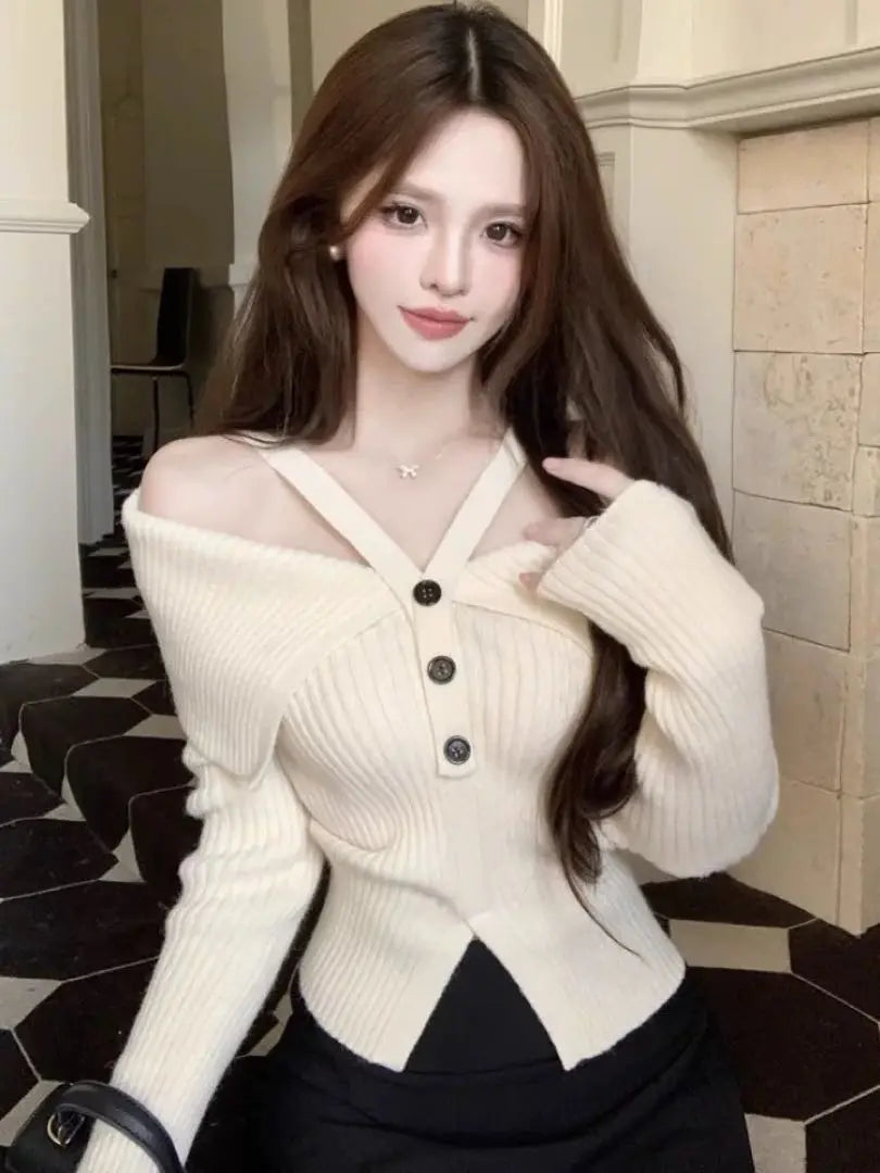 DHOLIC Big Color Strap Off Shoulder Knit Ivory Sold Out Item