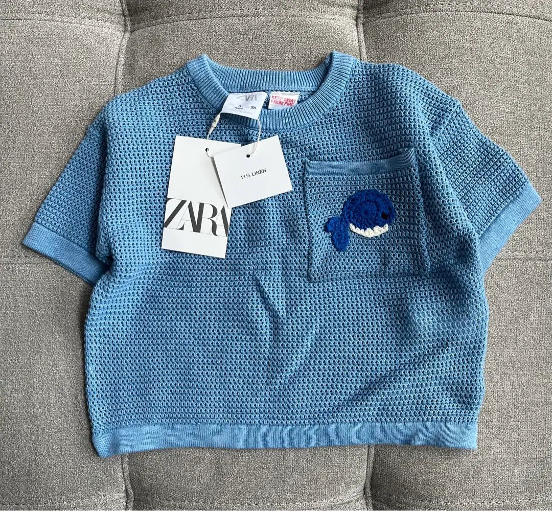 ◎New and unused tag included◎ZARA crochette knit T-shirt Whale