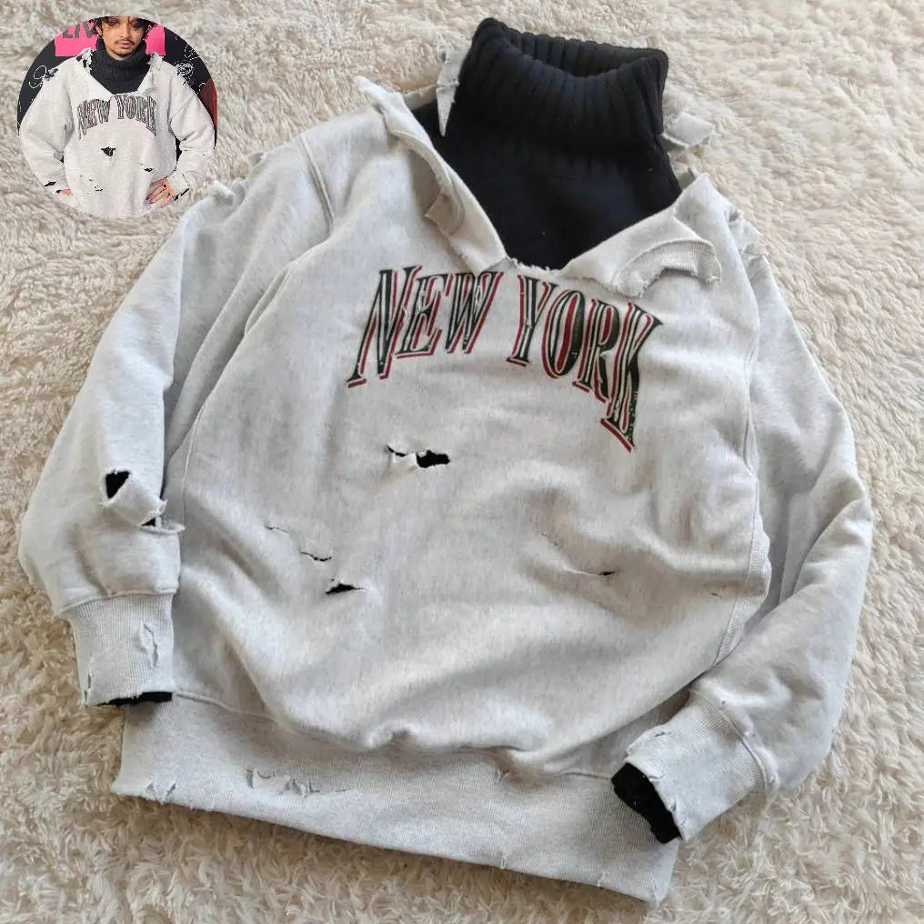 Half-break crash NEW YORK rag finish sweatshirt Tsuneda Daiki XL size