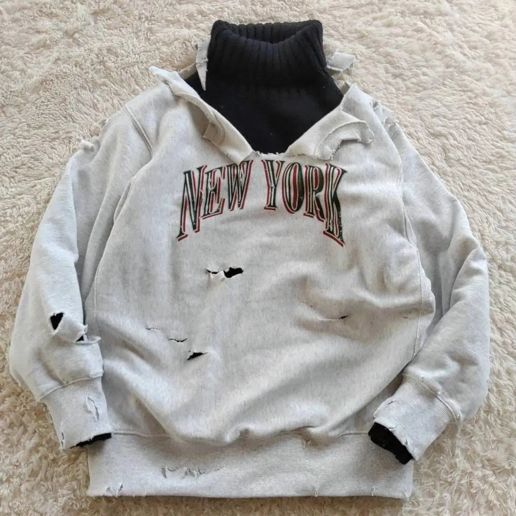 Half-break crash NEW YORK rag finish sweatshirt Tsuneda Daiki XL size