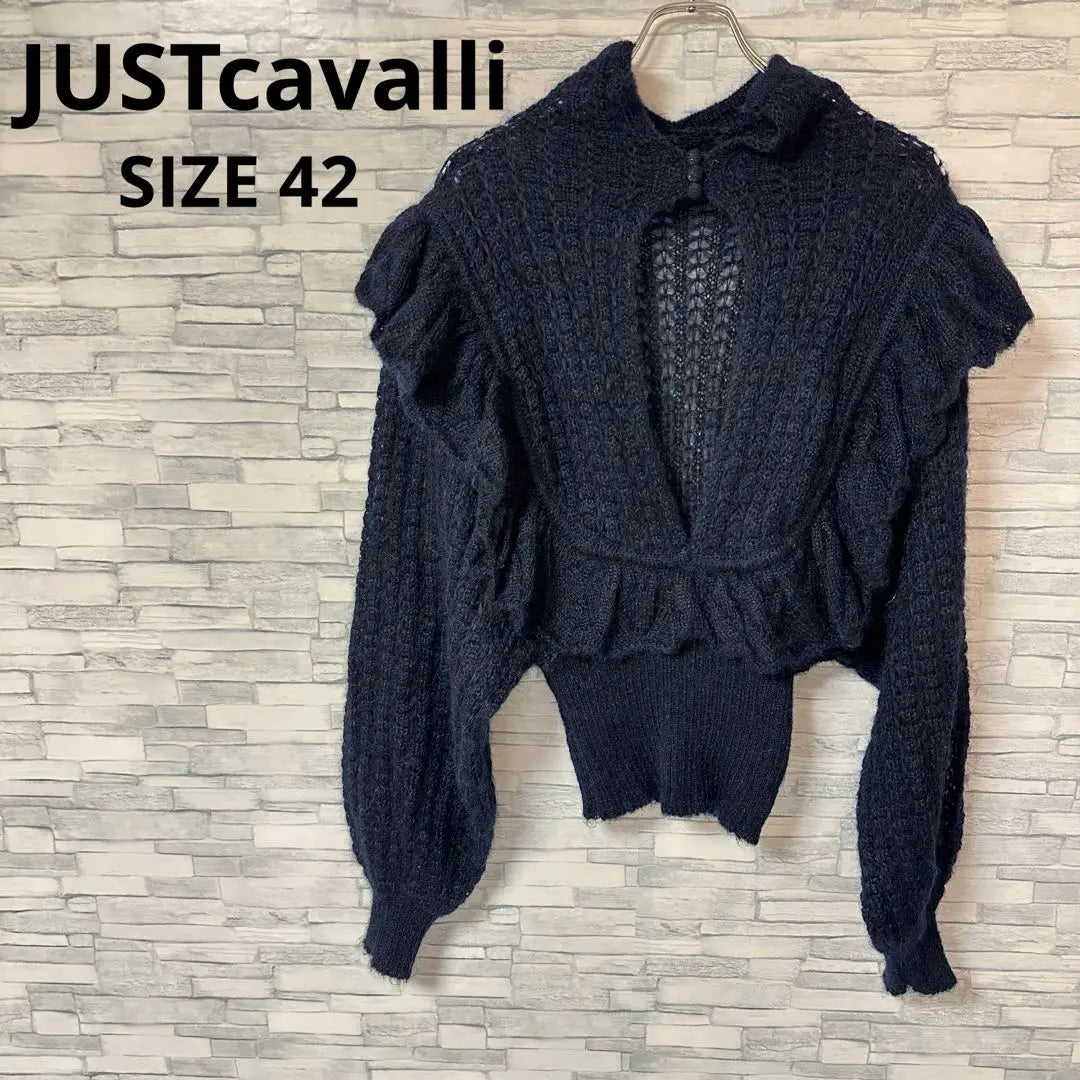 Just cover knit [42] Navy chest open sweater fashionable | ジャストカヴァリ　ニット　【42】　ネイビー　胸元開き　セーター　おしゃれ