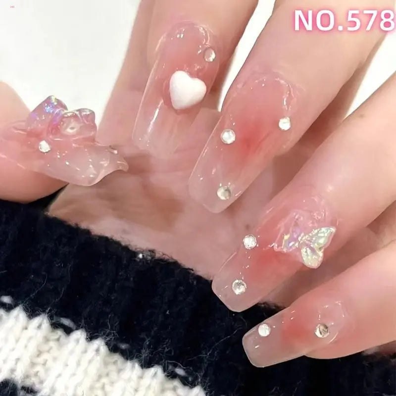 Limited time discount 578 3D nail tip French girly easy fake nails Long 7ei