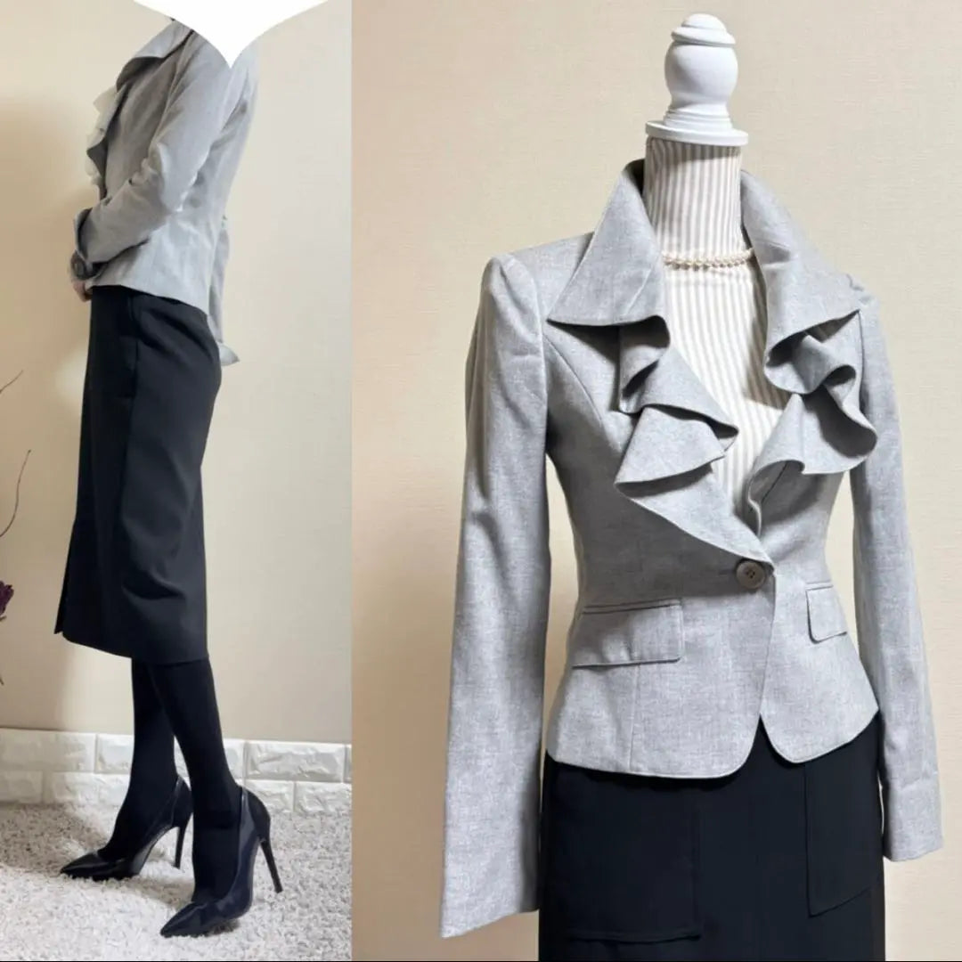 In good condition! Kudochance Small Face Ruffle Collar Jacket Gray S 36 Entrance Ceremony