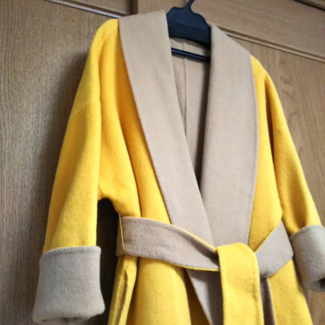 New reversible long coat loofma color gown wool belt | 新品 リバーシブル ロングコート ヘチマカラー ガウン ウール ベルト からし