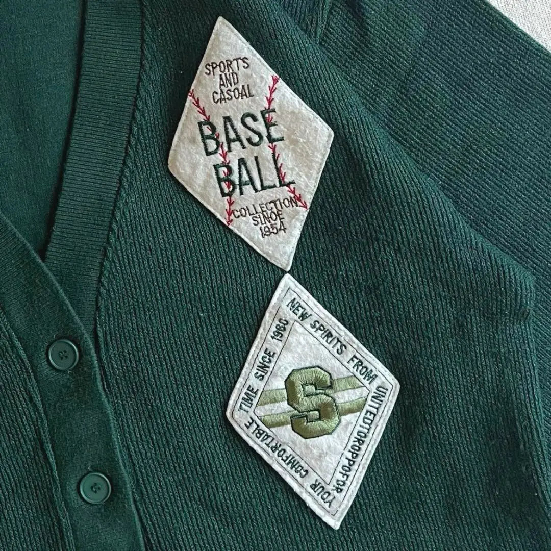 90s vintage thick knit short lettered cardigan baseball embroidery patch