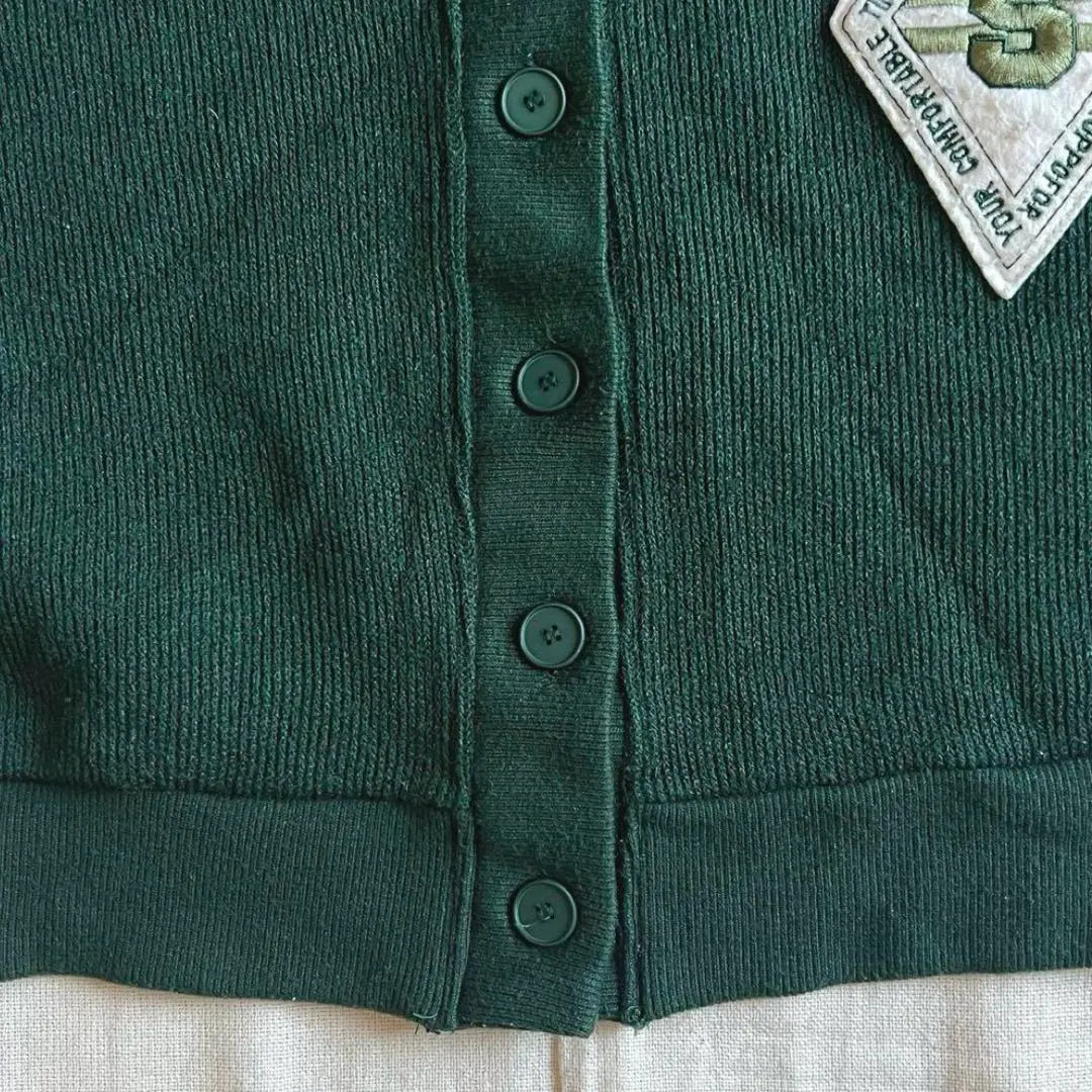 90s vintage thick knit short lettered cardigan baseball embroidery patch