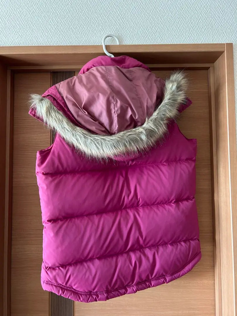 Down vest with fur, pink down coat, down Uniqlo L, women's