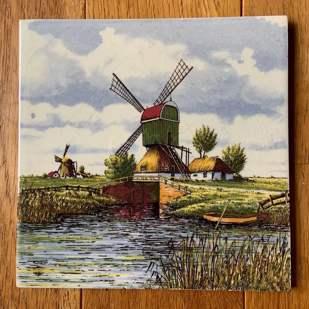 Cute vintage goods from Europe: The Netherlands Delft Windmill landscape Tile