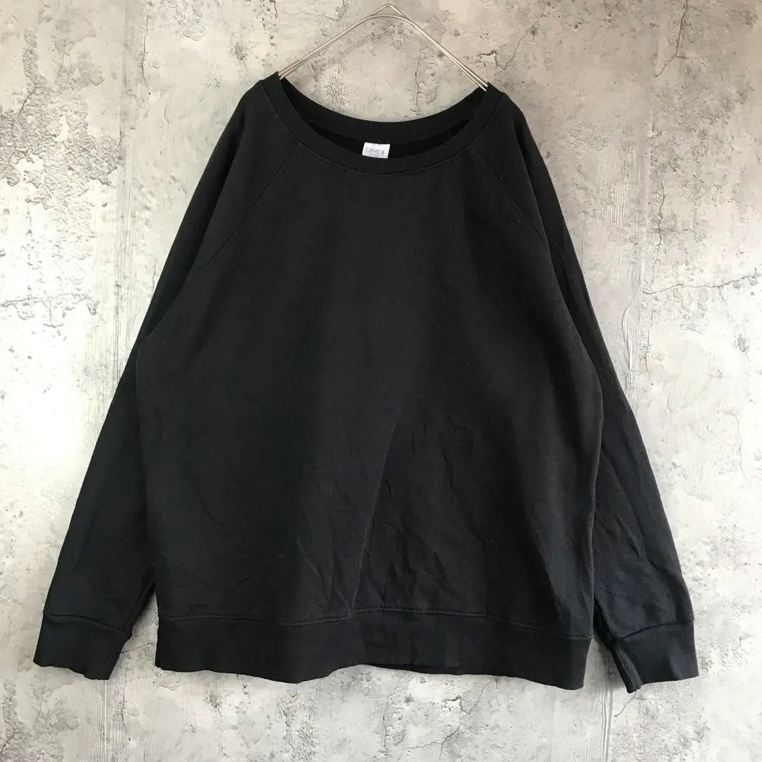 Y3695 Vintage Sweatshirt Sweatshirt Raglan Black Plain 90s Y2K