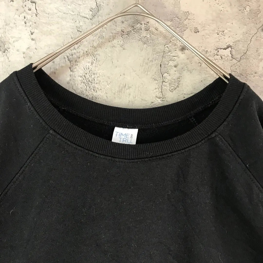 Y3695 Vintage Sweatshirt Sweatshirt Raglan Black Plain 90s Y2K