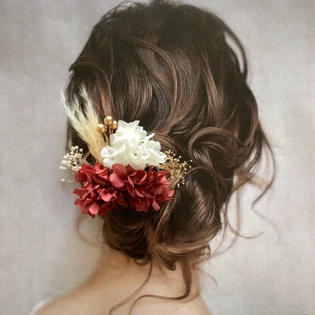 [Resale] Dried flower hair ornaments, hair accessories, weddings, Japanese clothing, graduation ceremony, pre-wedding photo shoot, red