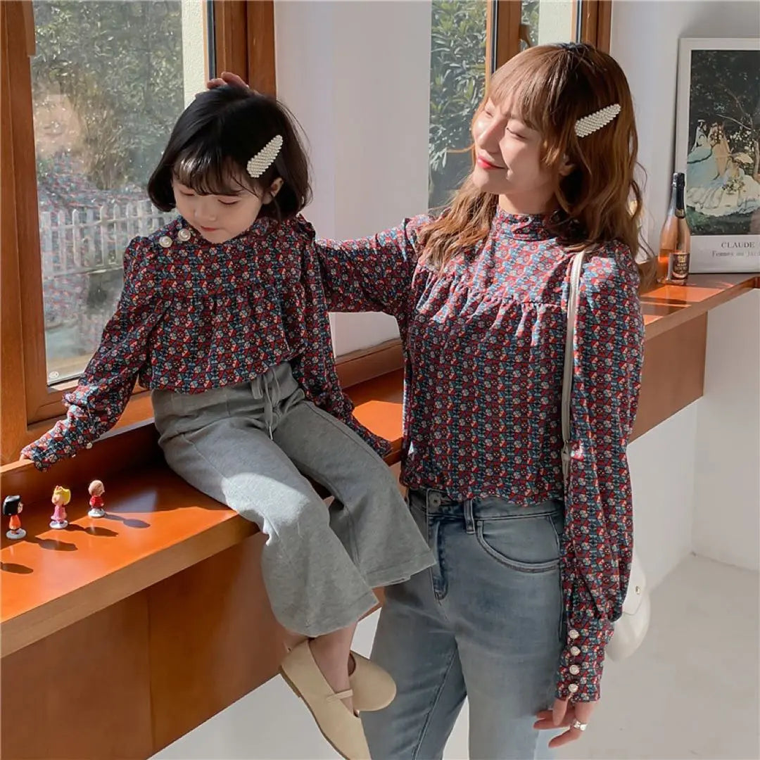 Cute ♡ Link coordinates parent and child pair look retro shirt pearl pattern 110 s | 可愛い♡リンクコーデ　親子　ペアルック　レトロ　シャツ　パール　柄　110 S