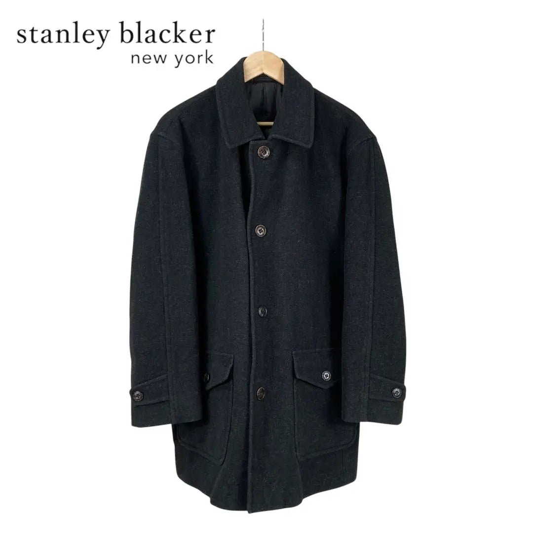 01M655◯ abrigo medio de mezcla de cachemira negra stanley blacker