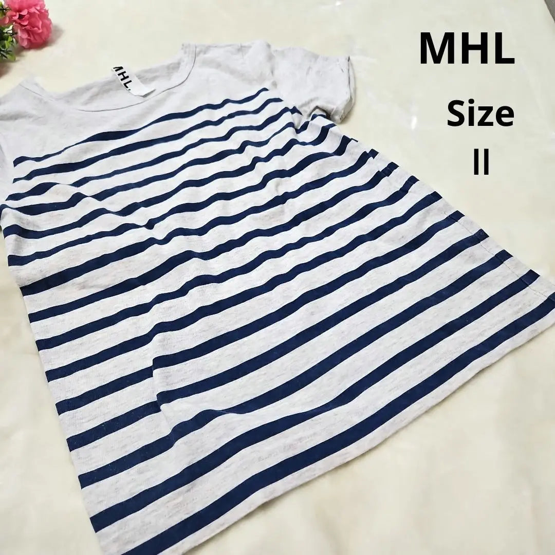 [Casual MHL] Gray navy blue border cut -and -sew round neck cute and convenient | 【カジュアル⭐MHL】グレー　紺　ボーダーカットソー　丸首　かわいい　便利