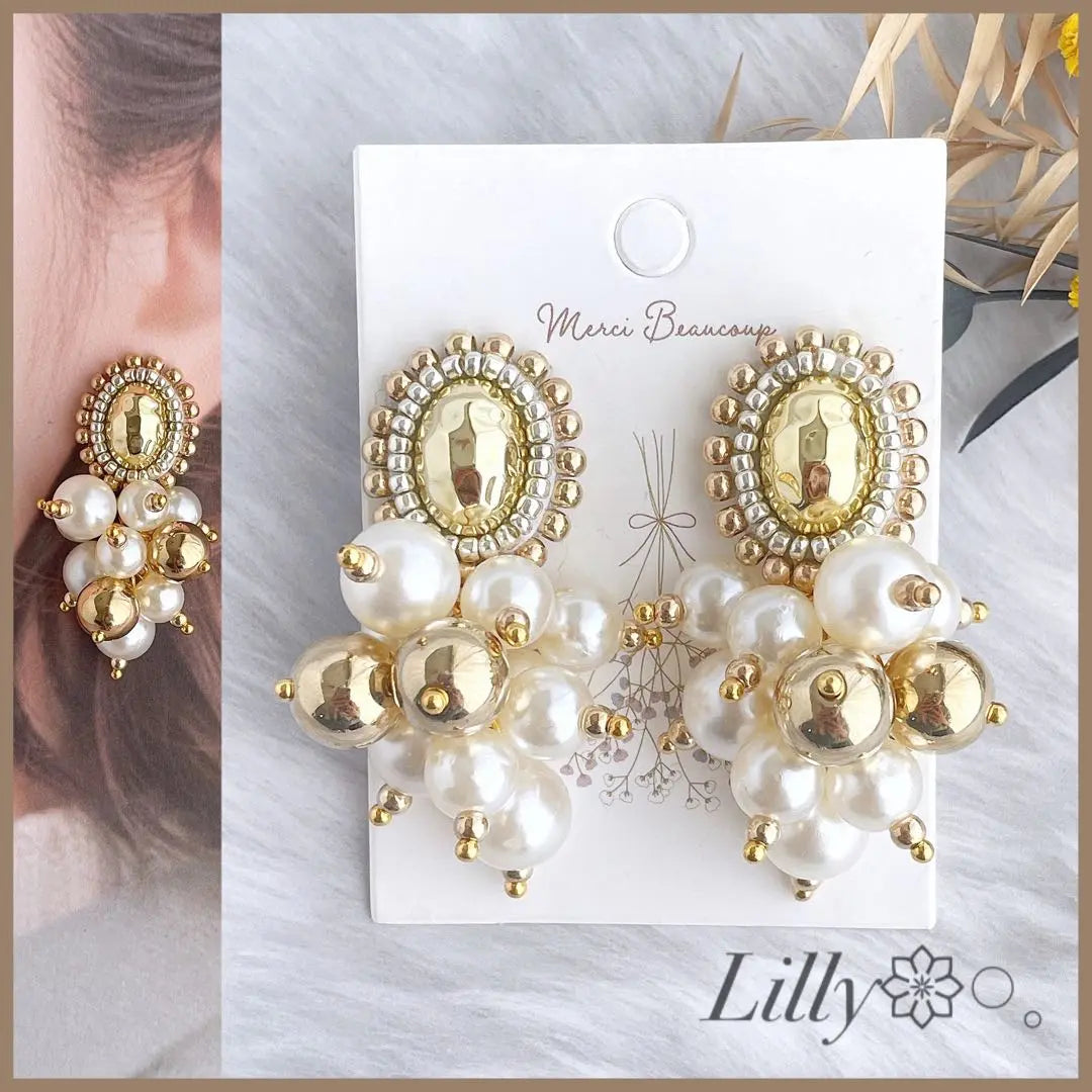 #297 Major/Gold/Pearl/Bead/Handmade earrings ◈ Earrings