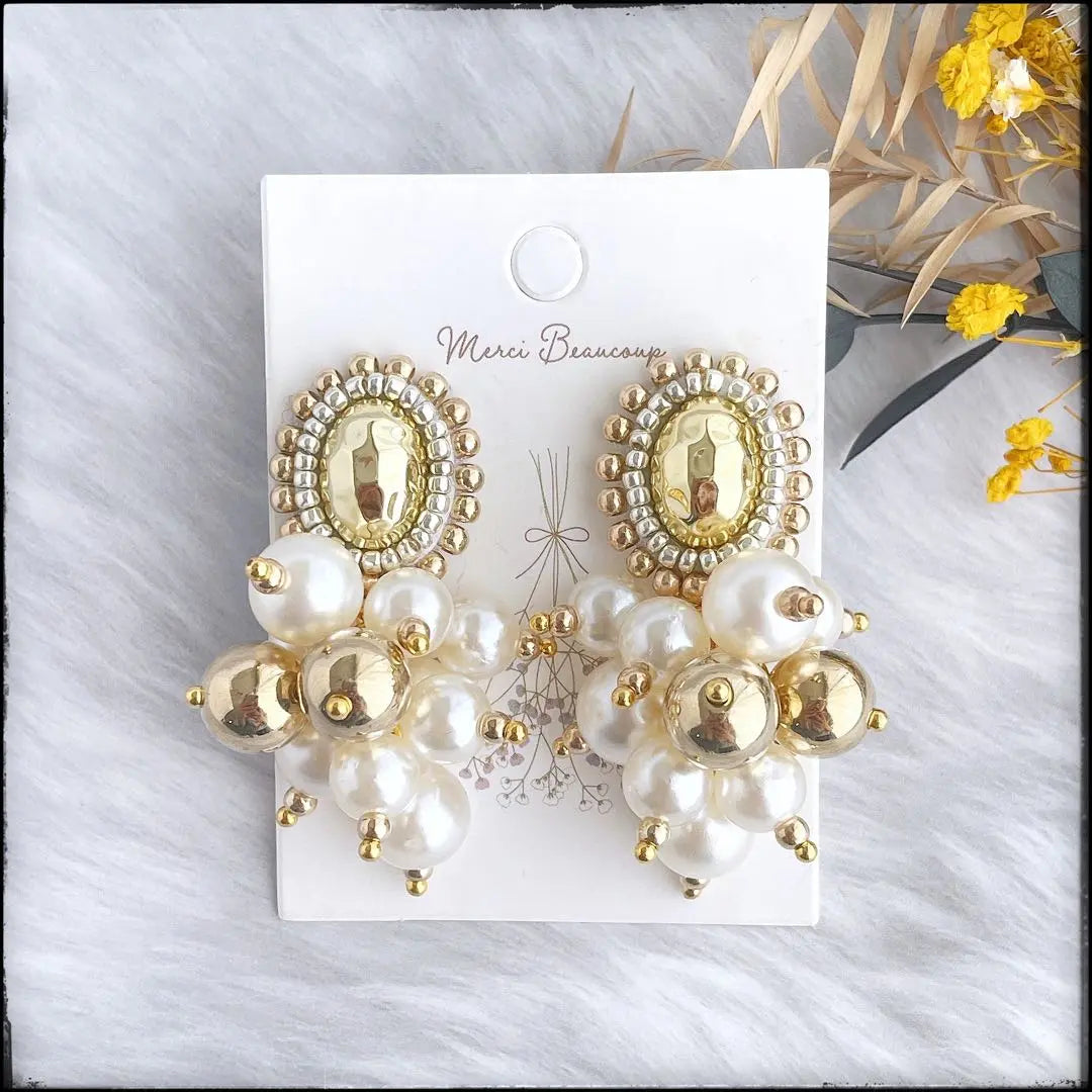 #297 Major/Gold/Pearl/Bead/Handmade earrings ◈ Earrings